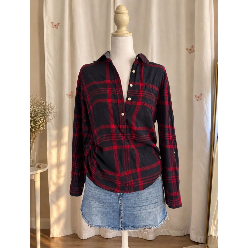 Tommy Hilfiger Red Navy Plaid Popover Flannel